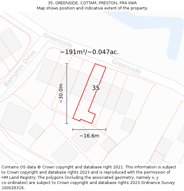 35, GREENSIDE, COTTAM, PRESTON, PR4 0WA: Plot and title map