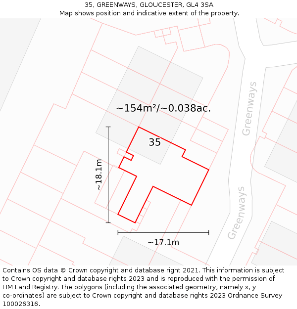 35, GREENWAYS, GLOUCESTER, GL4 3SA: Plot and title map