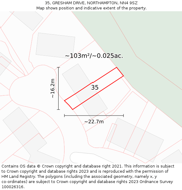 35, GRESHAM DRIVE, NORTHAMPTON, NN4 9SZ: Plot and title map