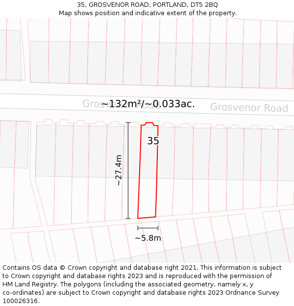 35, GROSVENOR ROAD, PORTLAND, DT5 2BQ: Plot and title map