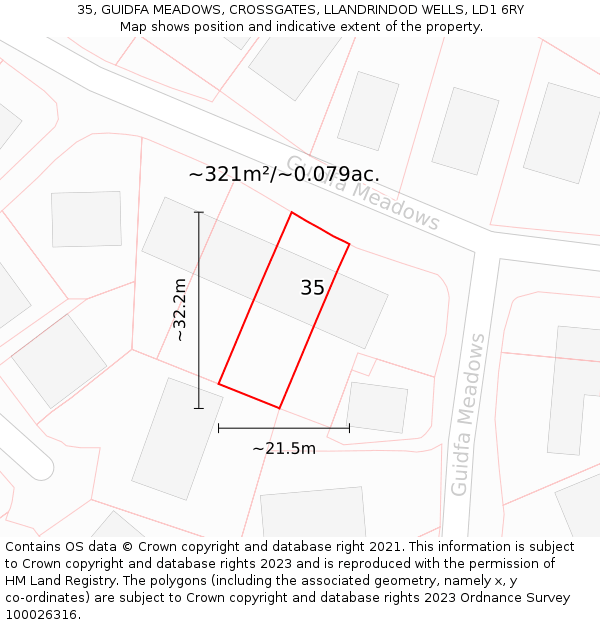 35, GUIDFA MEADOWS, CROSSGATES, LLANDRINDOD WELLS, LD1 6RY: Plot and title map