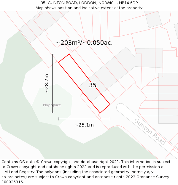 35, GUNTON ROAD, LODDON, NORWICH, NR14 6DP: Plot and title map