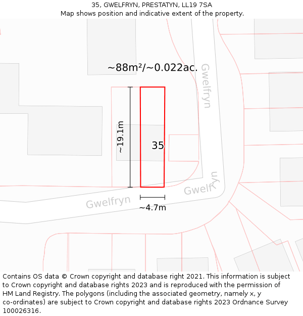 35, GWELFRYN, PRESTATYN, LL19 7SA: Plot and title map