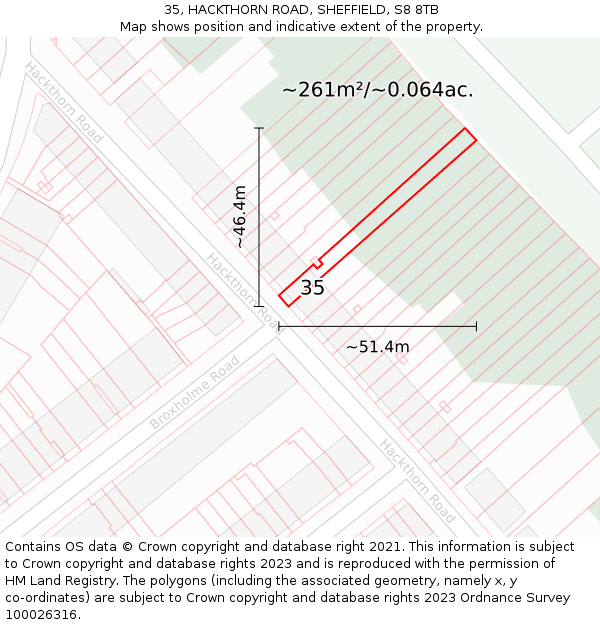 35, HACKTHORN ROAD, SHEFFIELD, S8 8TB: Plot and title map