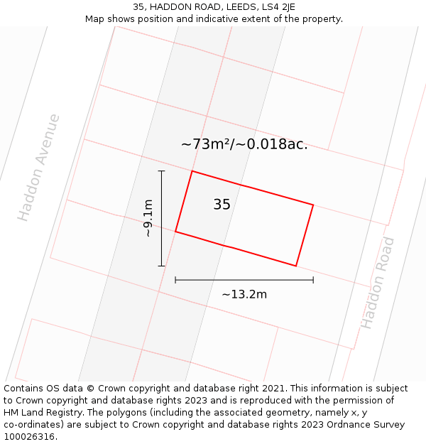 35, HADDON ROAD, LEEDS, LS4 2JE: Plot and title map