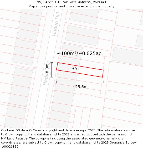 35, HADEN HILL, WOLVERHAMPTON, WV3 9PT: Plot and title map