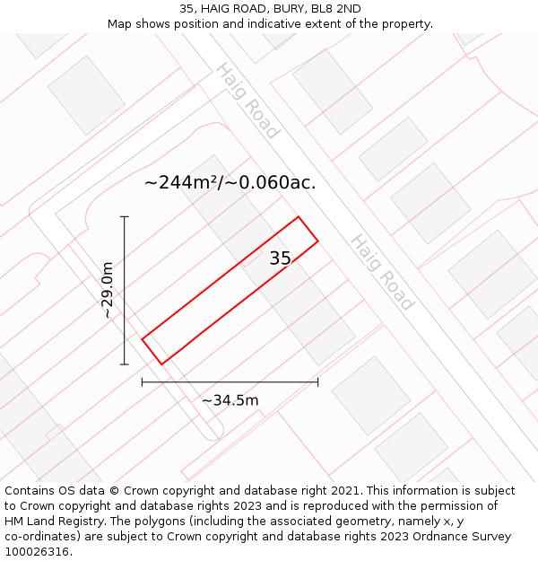 35, HAIG ROAD, BURY, BL8 2ND: Plot and title map