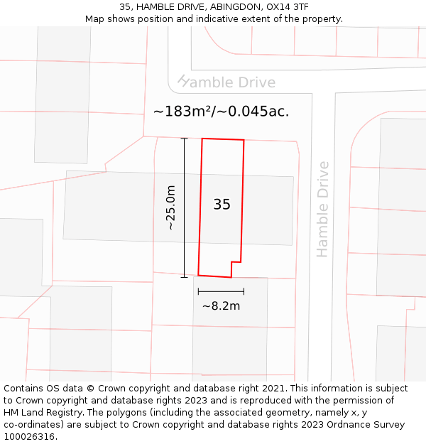 35, HAMBLE DRIVE, ABINGDON, OX14 3TF: Plot and title map