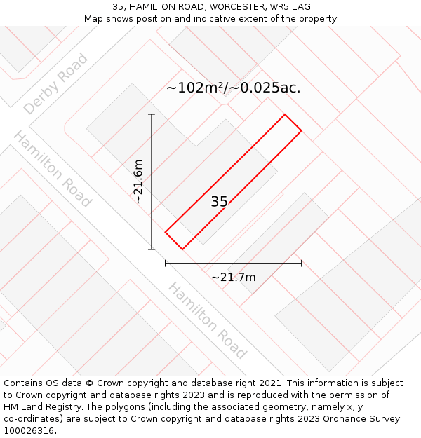 35, HAMILTON ROAD, WORCESTER, WR5 1AG: Plot and title map