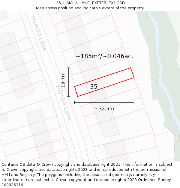 35, HAMLIN LANE, EXETER, EX1 2SB: Plot and title map