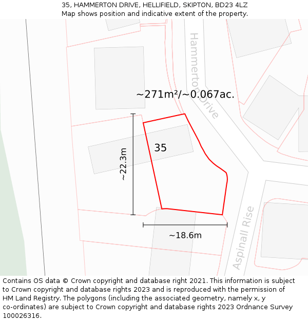 35, HAMMERTON DRIVE, HELLIFIELD, SKIPTON, BD23 4LZ: Plot and title map