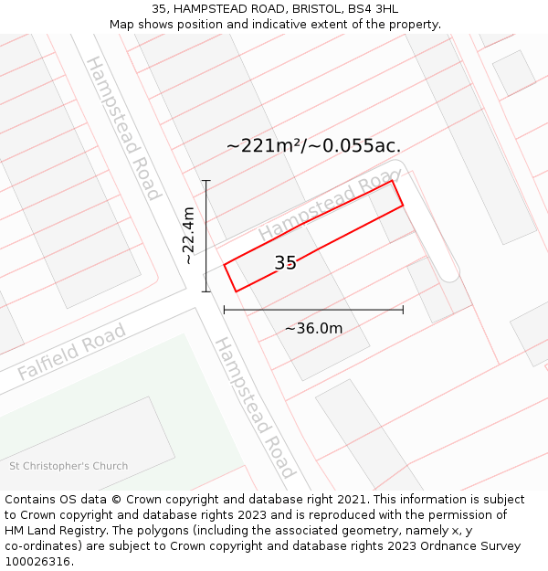35, HAMPSTEAD ROAD, BRISTOL, BS4 3HL: Plot and title map