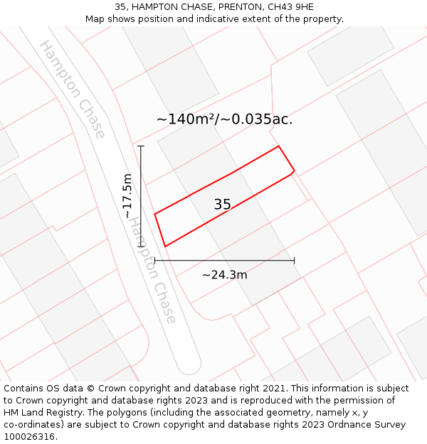 35, HAMPTON CHASE, PRENTON, CH43 9HE: Plot and title map