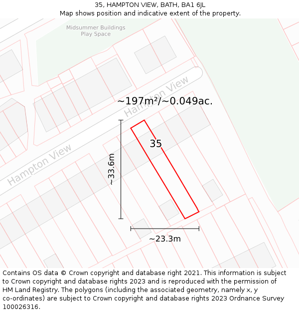 35, HAMPTON VIEW, BATH, BA1 6JL: Plot and title map
