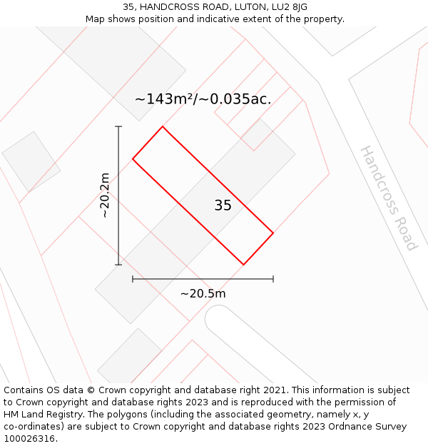 35, HANDCROSS ROAD, LUTON, LU2 8JG: Plot and title map