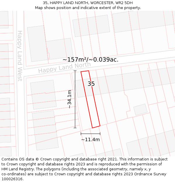 35, HAPPY LAND NORTH, WORCESTER, WR2 5DH: Plot and title map