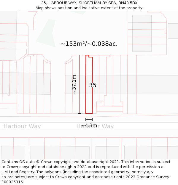35, HARBOUR WAY, SHOREHAM-BY-SEA, BN43 5BX: Plot and title map