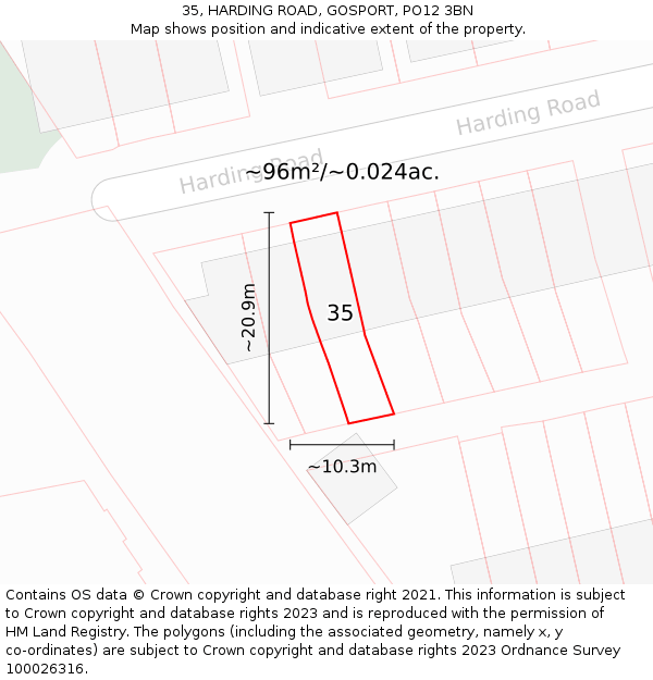 35, HARDING ROAD, GOSPORT, PO12 3BN: Plot and title map