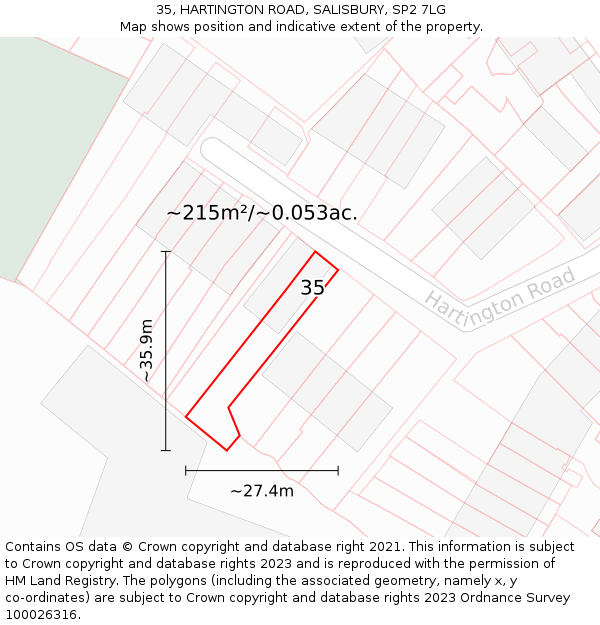35, HARTINGTON ROAD, SALISBURY, SP2 7LG: Plot and title map