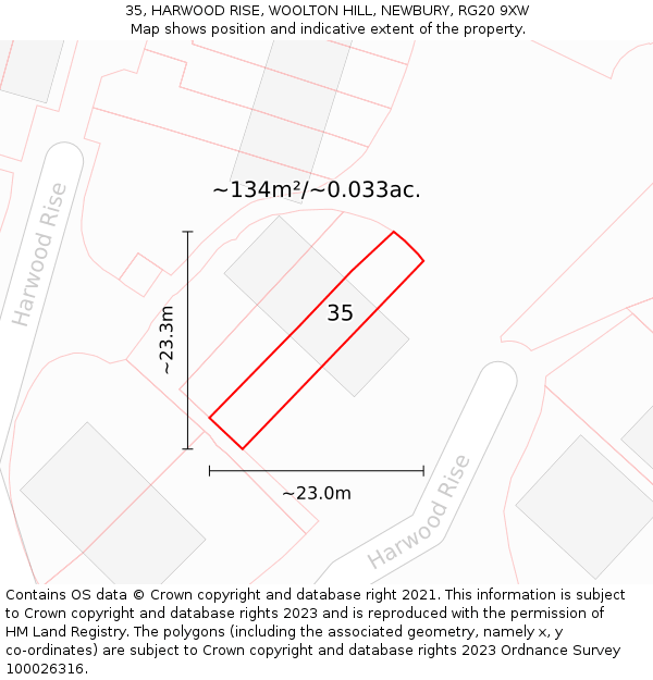 35, HARWOOD RISE, WOOLTON HILL, NEWBURY, RG20 9XW: Plot and title map
