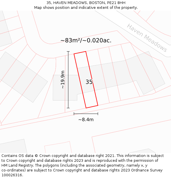 35, HAVEN MEADOWS, BOSTON, PE21 8HH: Plot and title map