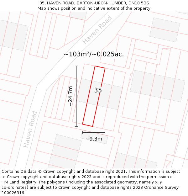 35, HAVEN ROAD, BARTON-UPON-HUMBER, DN18 5BS: Plot and title map