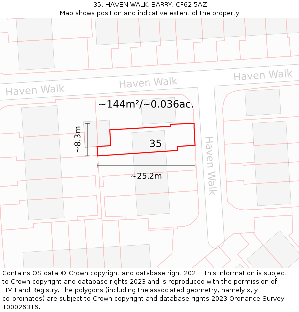 35, HAVEN WALK, BARRY, CF62 5AZ: Plot and title map