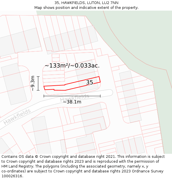 35, HAWKFIELDS, LUTON, LU2 7NN: Plot and title map