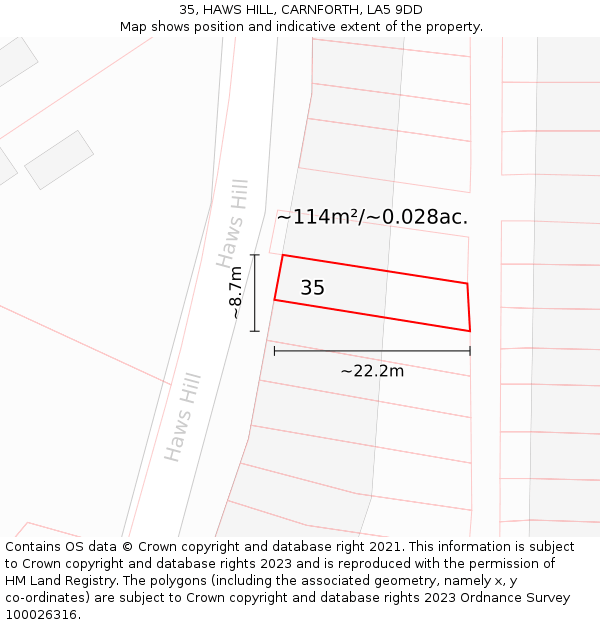35, HAWS HILL, CARNFORTH, LA5 9DD: Plot and title map
