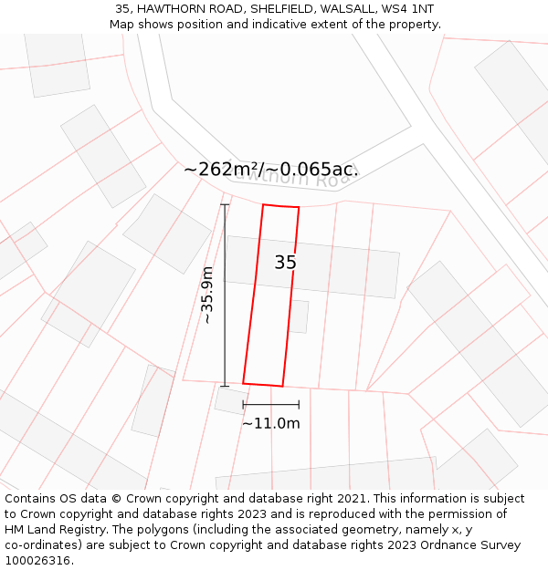 35, HAWTHORN ROAD, SHELFIELD, WALSALL, WS4 1NT: Plot and title map