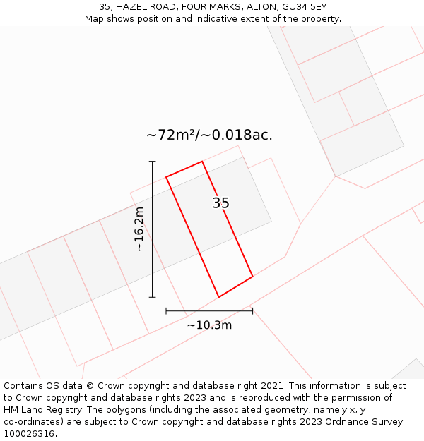 35, HAZEL ROAD, FOUR MARKS, ALTON, GU34 5EY: Plot and title map