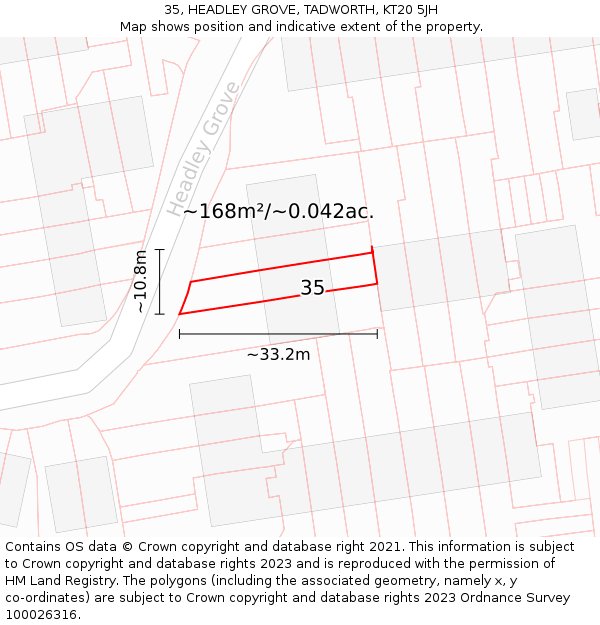 35, HEADLEY GROVE, TADWORTH, KT20 5JH: Plot and title map