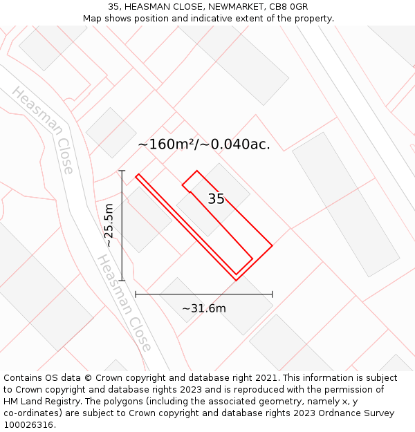 35, HEASMAN CLOSE, NEWMARKET, CB8 0GR: Plot and title map
