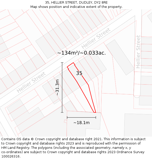 35, HELLIER STREET, DUDLEY, DY2 8RE: Plot and title map