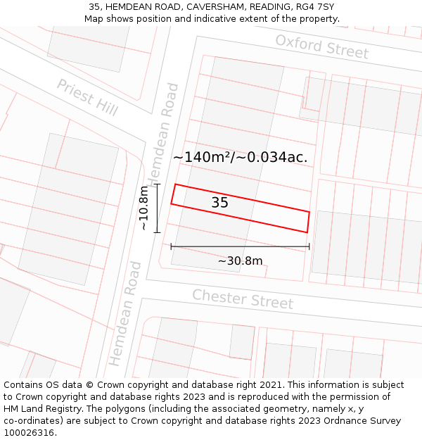 35, HEMDEAN ROAD, CAVERSHAM, READING, RG4 7SY: Plot and title map