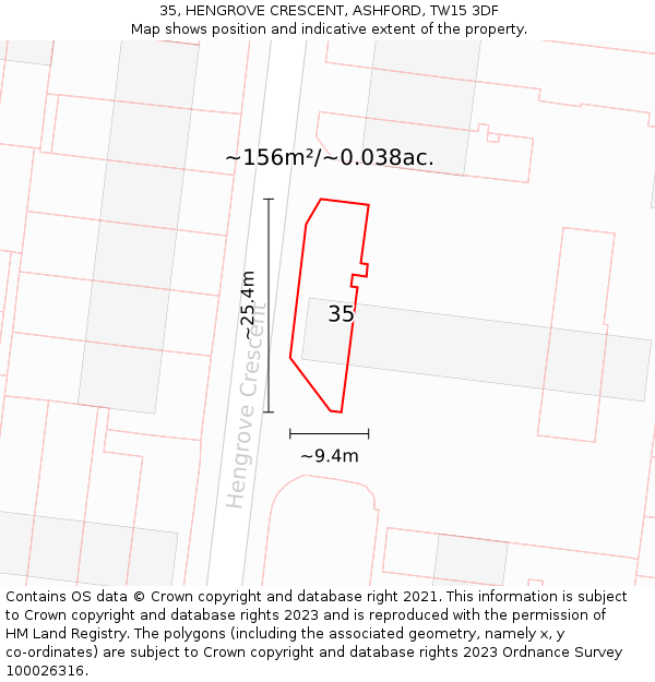 35, HENGROVE CRESCENT, ASHFORD, TW15 3DF: Plot and title map