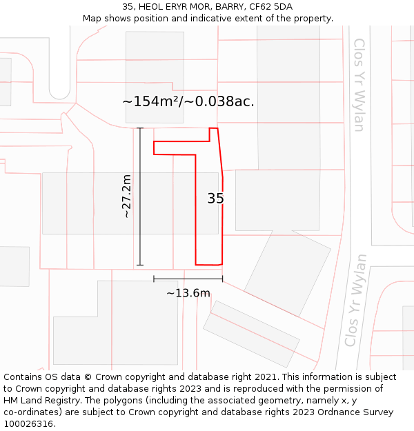 35, HEOL ERYR MOR, BARRY, CF62 5DA: Plot and title map