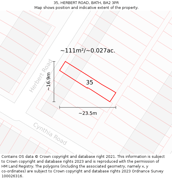 35, HERBERT ROAD, BATH, BA2 3PR: Plot and title map