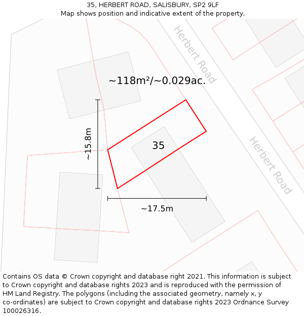 35, HERBERT ROAD, SALISBURY, SP2 9LF: Plot and title map