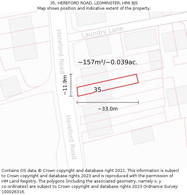 35, HEREFORD ROAD, LEOMINSTER, HR6 8JS: Plot and title map