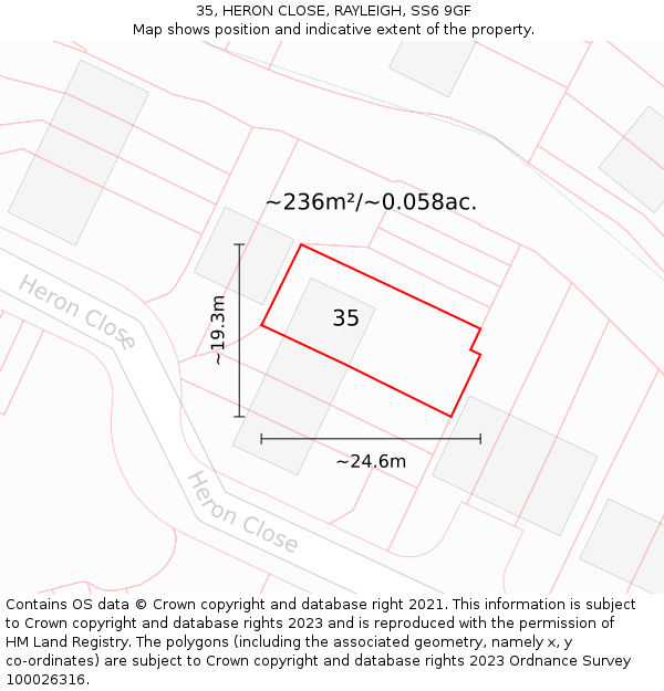 35, HERON CLOSE, RAYLEIGH, SS6 9GF: Plot and title map