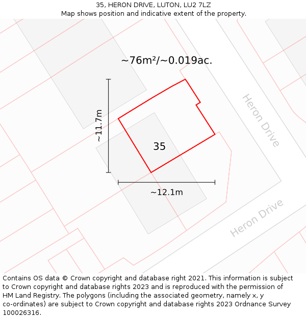 35, HERON DRIVE, LUTON, LU2 7LZ: Plot and title map