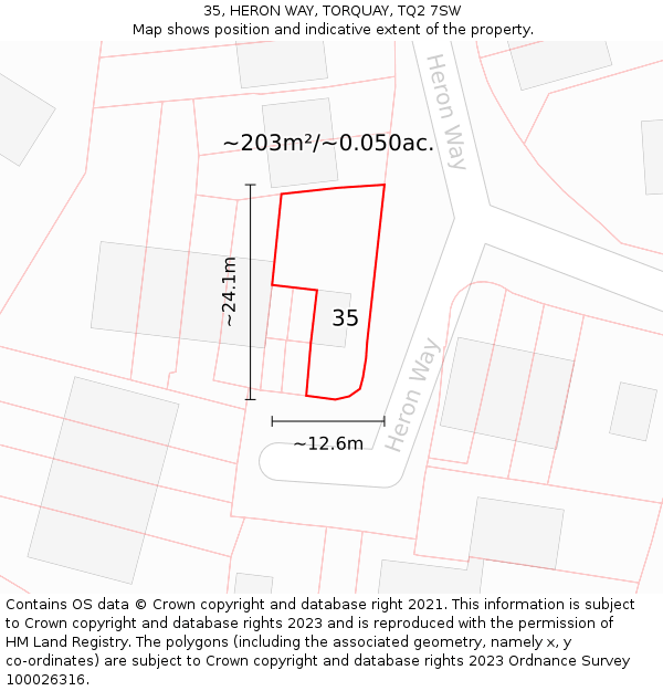 35, HERON WAY, TORQUAY, TQ2 7SW: Plot and title map