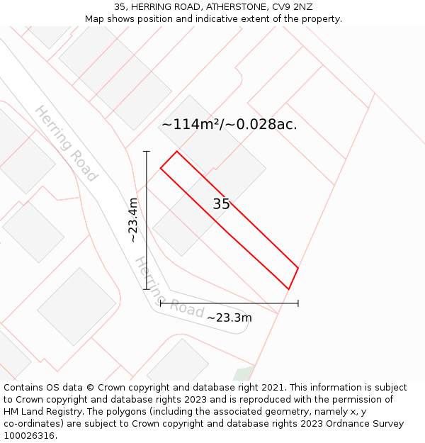 35, HERRING ROAD, ATHERSTONE, CV9 2NZ: Plot and title map