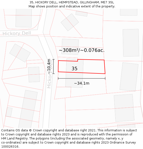 35, HICKORY DELL, HEMPSTEAD, GILLINGHAM, ME7 3SL: Plot and title map