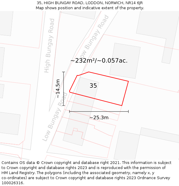 35, HIGH BUNGAY ROAD, LODDON, NORWICH, NR14 6JR: Plot and title map