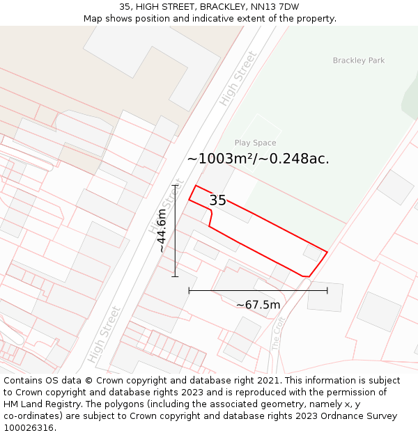 35, HIGH STREET, BRACKLEY, NN13 7DW: Plot and title map