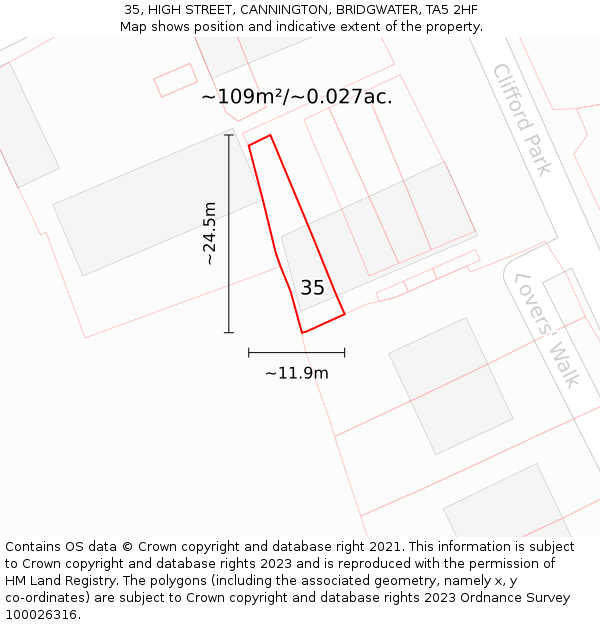 35, HIGH STREET, CANNINGTON, BRIDGWATER, TA5 2HF: Plot and title map
