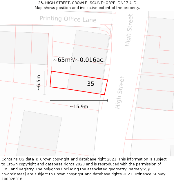 35, HIGH STREET, CROWLE, SCUNTHORPE, DN17 4LD: Plot and title map