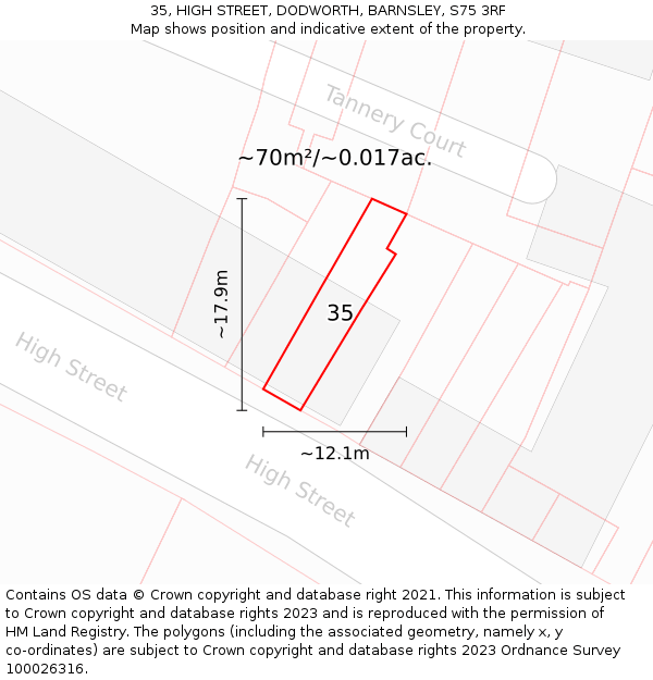 35, HIGH STREET, DODWORTH, BARNSLEY, S75 3RF: Plot and title map